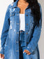 Long Sleeve Raw Hem Denim Jacket nicholesgifts