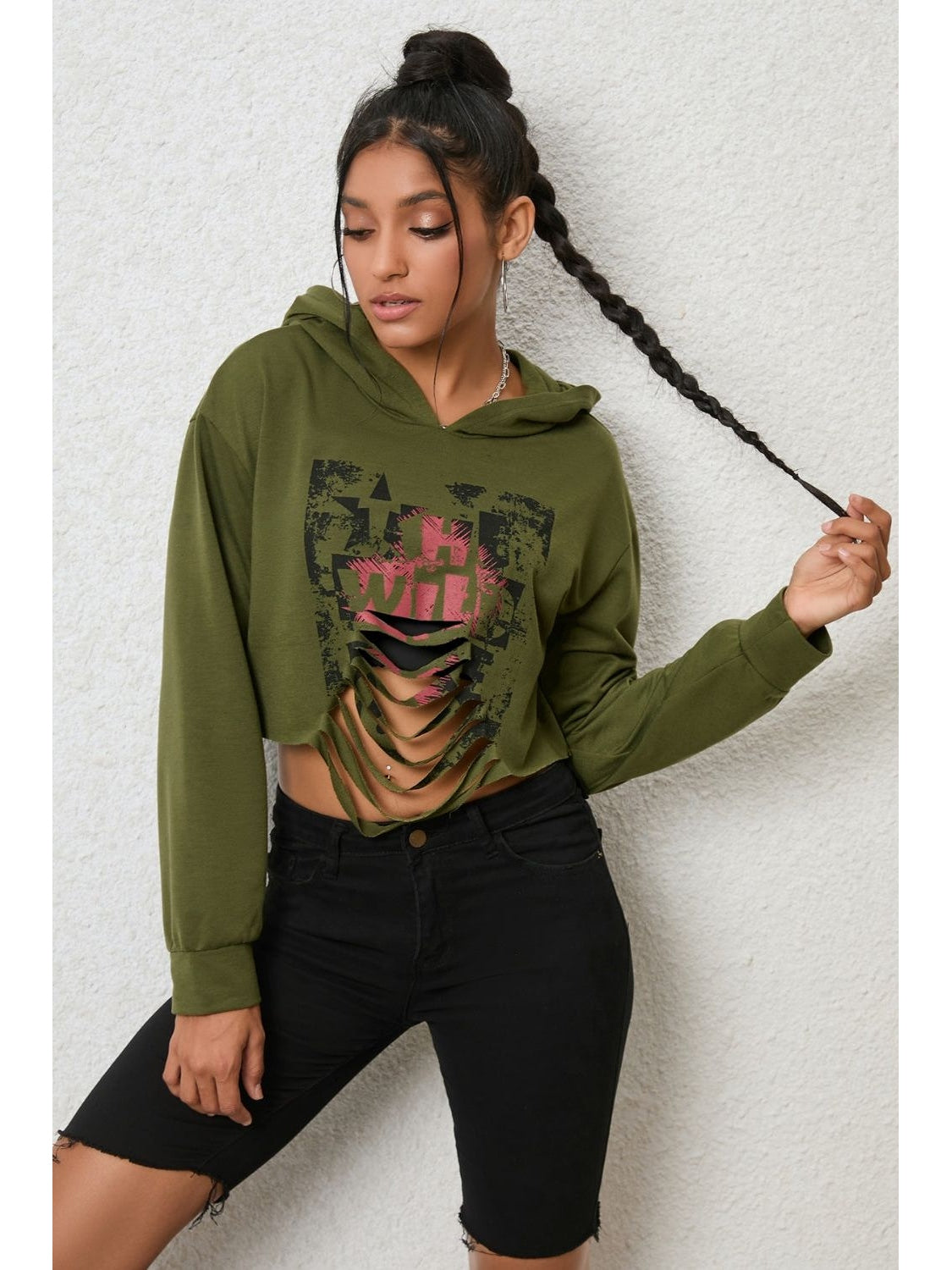 NicholesGifts Women Cutout Long Sleeve Hoodie NicholesGifts