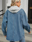 Women Removable Hood Button Up Long Sleeve Denim Jacket nicholesgifts