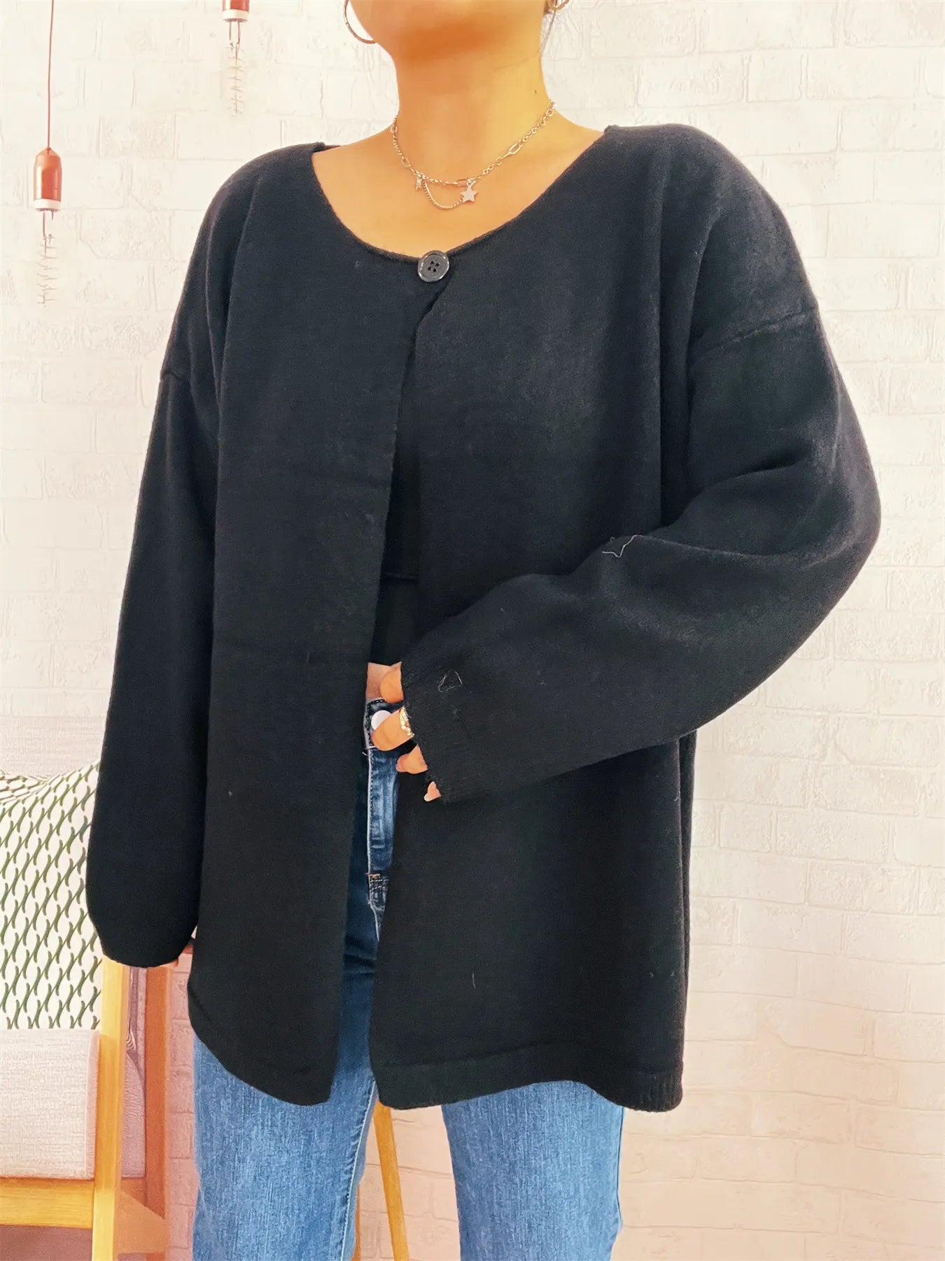 One Button Front Drop Shoulder Cardigan Trendsi