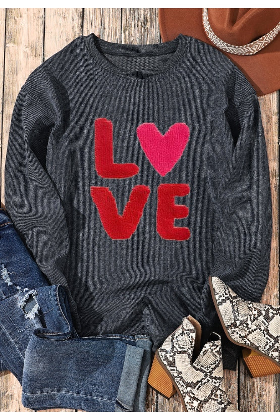 Women Valentine’s Day LOVE Round Neck Long Sleeve Sweatshirt NicholesGifts