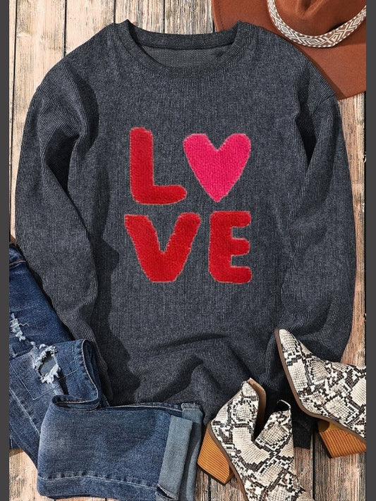 Women Valentine’s Day LOVE Round Neck Long Sleeve Sweatshirt nicholesgifts