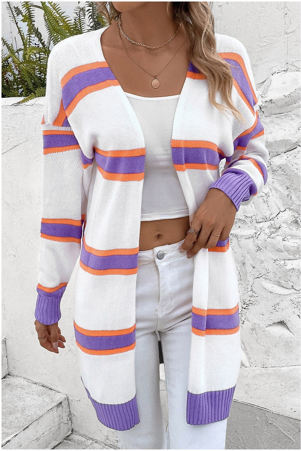 Striped Dropped Shoulder Cardigan nicholesgifts