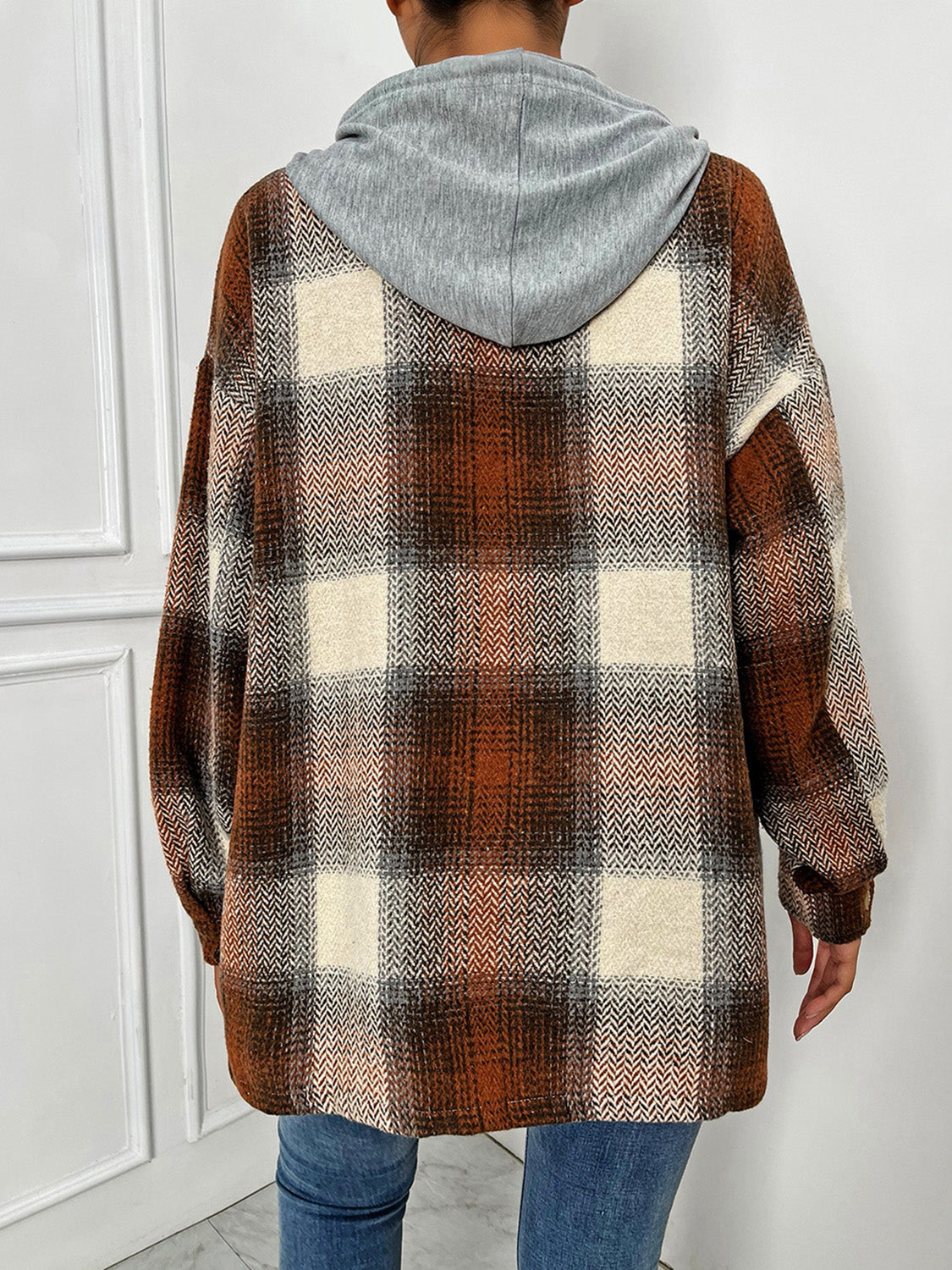 Plaid Drawstring Hooded Jacket nicholesgifts