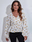 Ruched Printed V-Neck Long Sleeve Blouse nicholesgifts