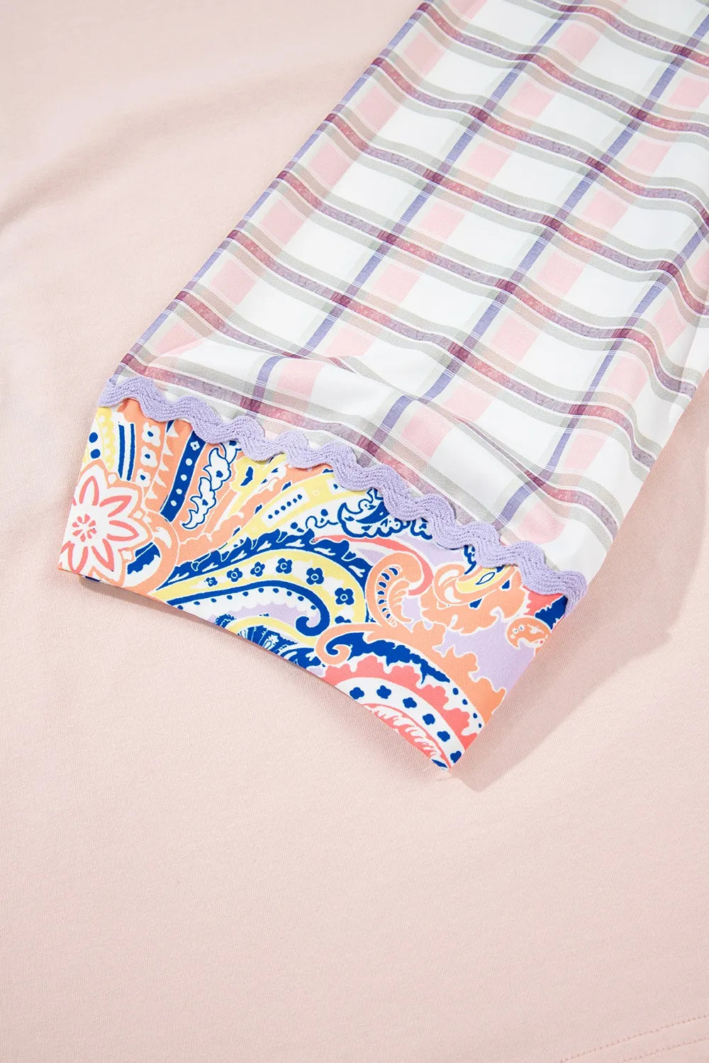 Paisley Print Plaid Long Sleeve Oversized Top Trendsi