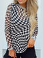 Women Checkered Mock Neck Long Sleeve Blouse nicholesgifts