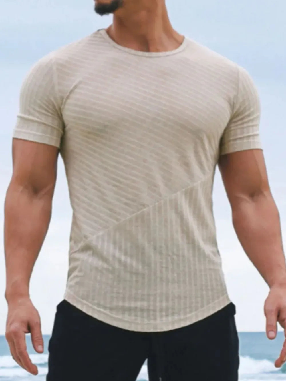 Men's Round Neck Short Sleeve Striped T-Shirt NicholesGifts