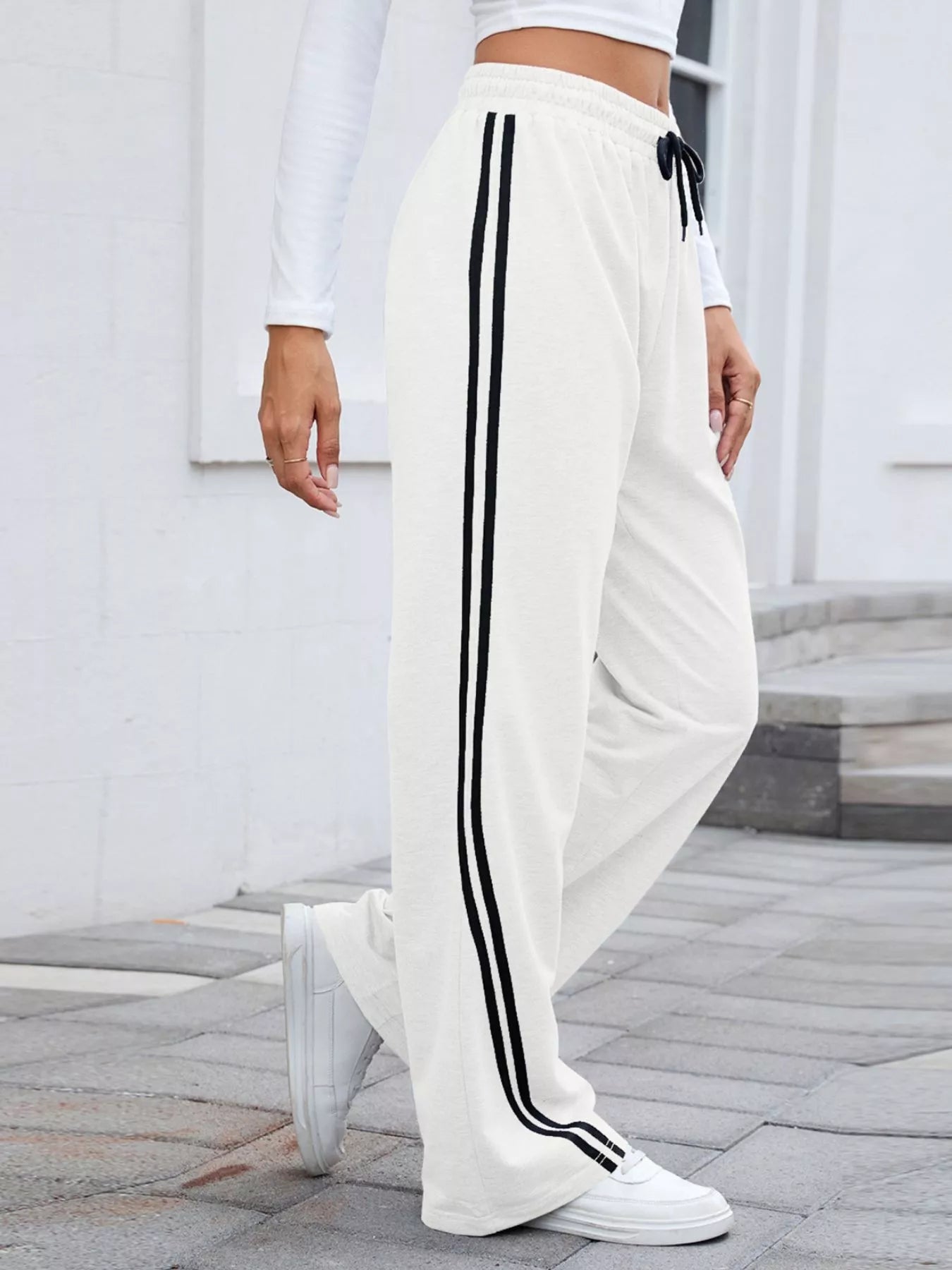 Women Side Striped Wide Leg Pants nicholesgifts