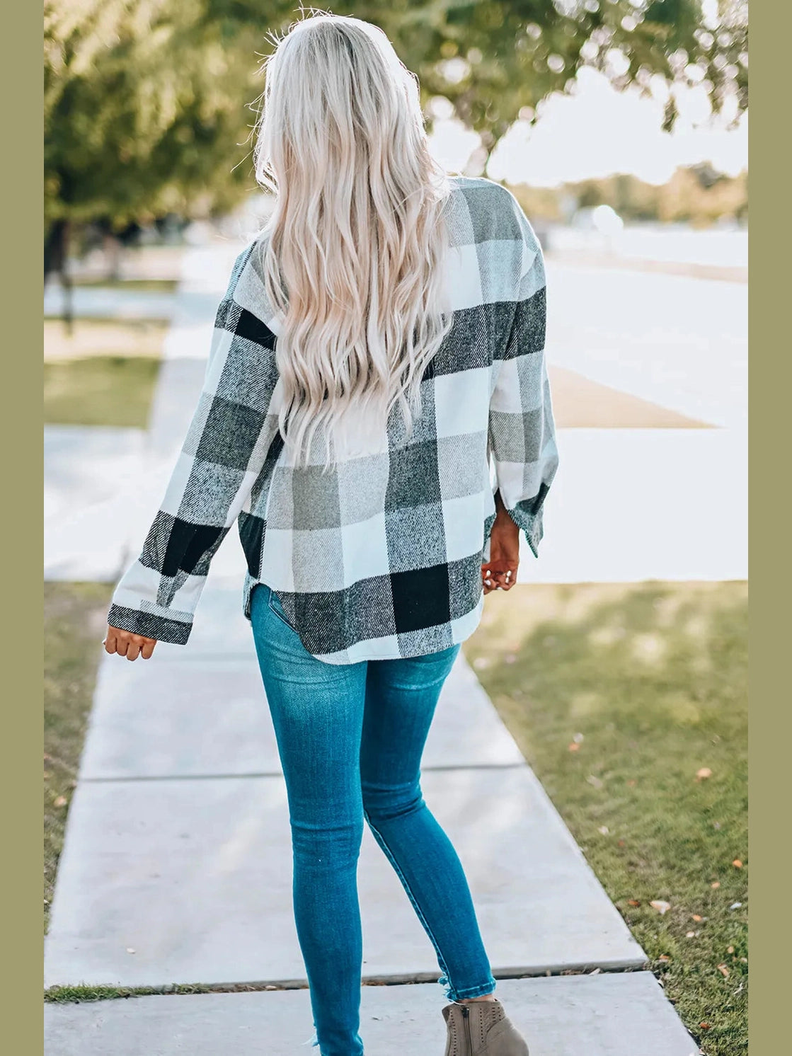 Plaid Button Up Dropped Shoulder Jacket nicholesgifts