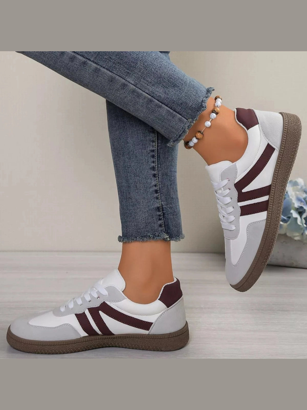 Women Striped Lace-Up Casual Sneakers nicholesgifts