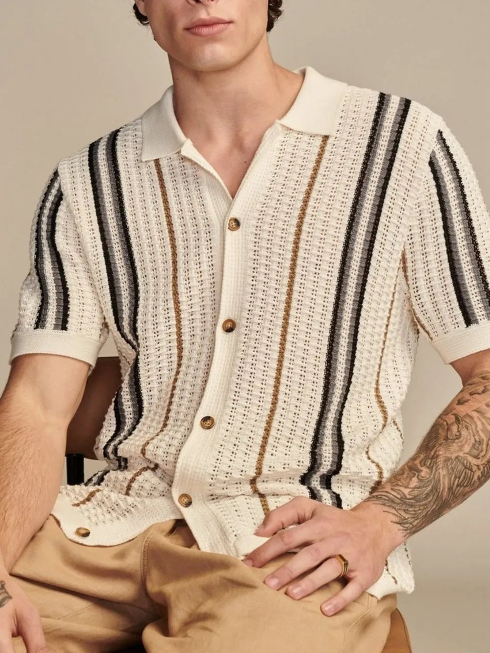 Men's Plus Size Striped Collared Neck Short Sleeve Shirt NicholesGifts