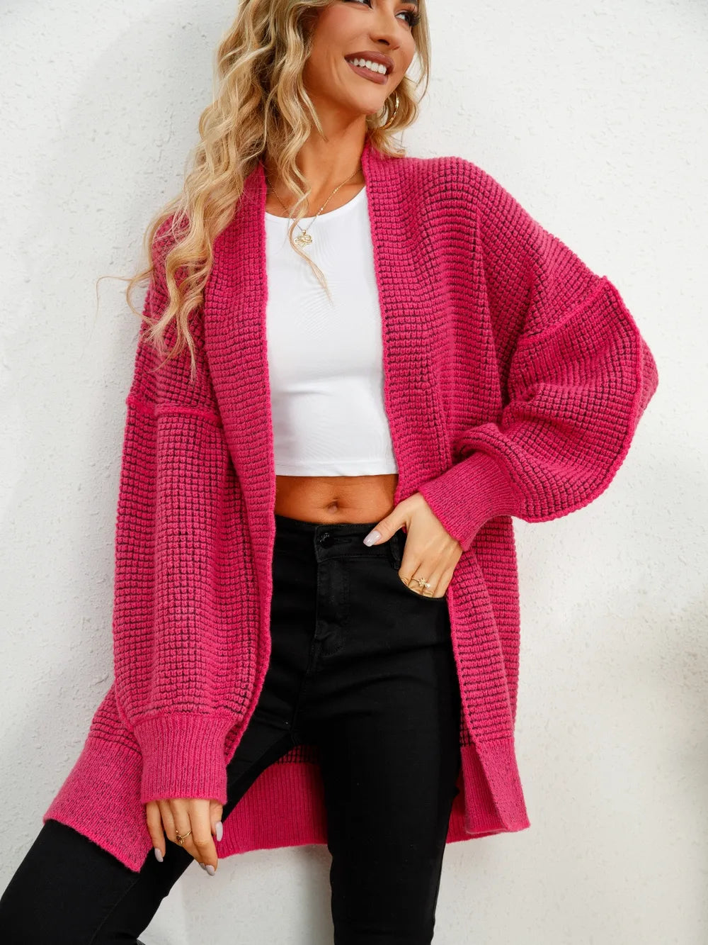 Open Front Dropped Shoulder Cardigan nicholesgifts