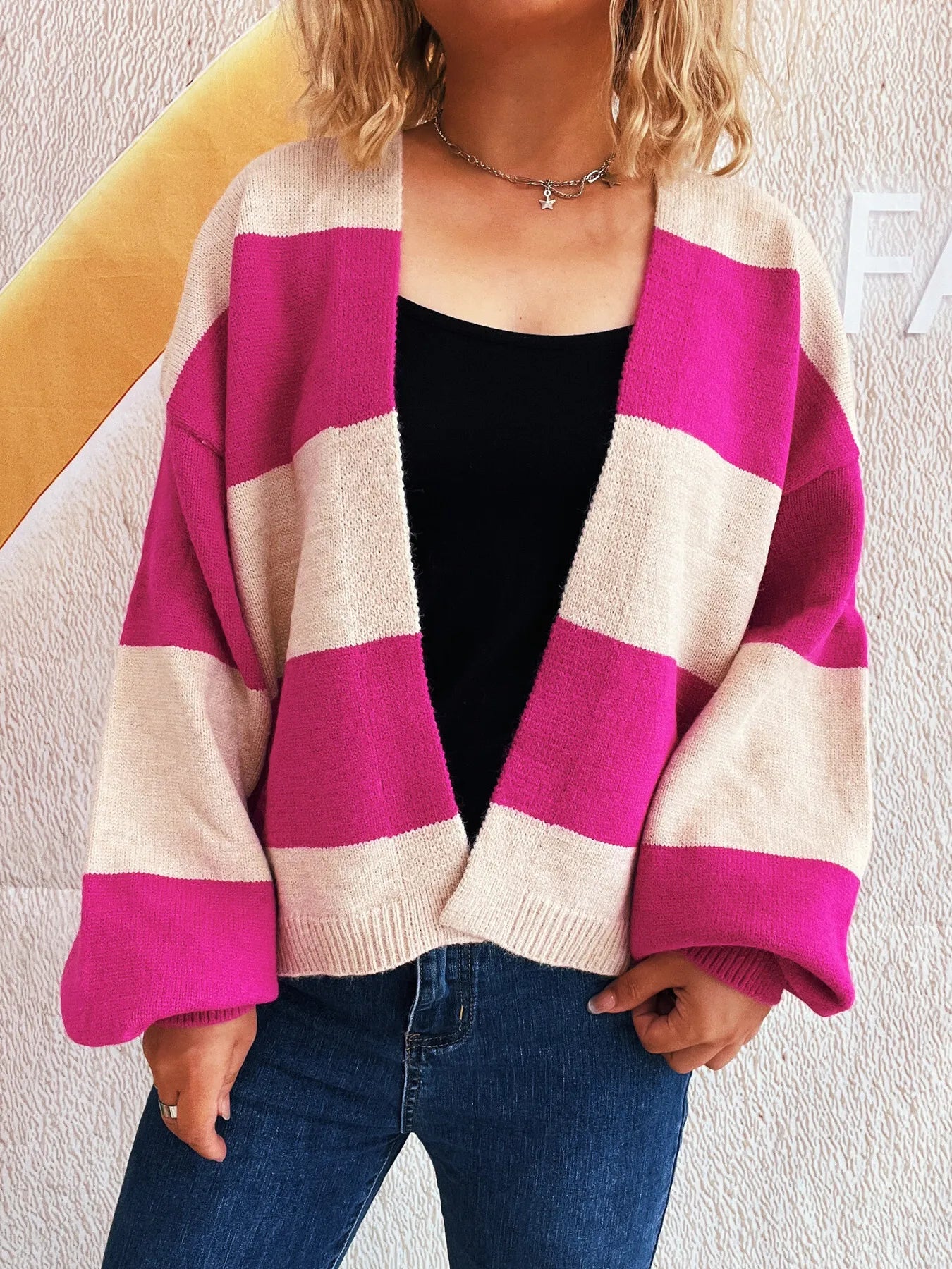 Color Block Open Front Cardigan