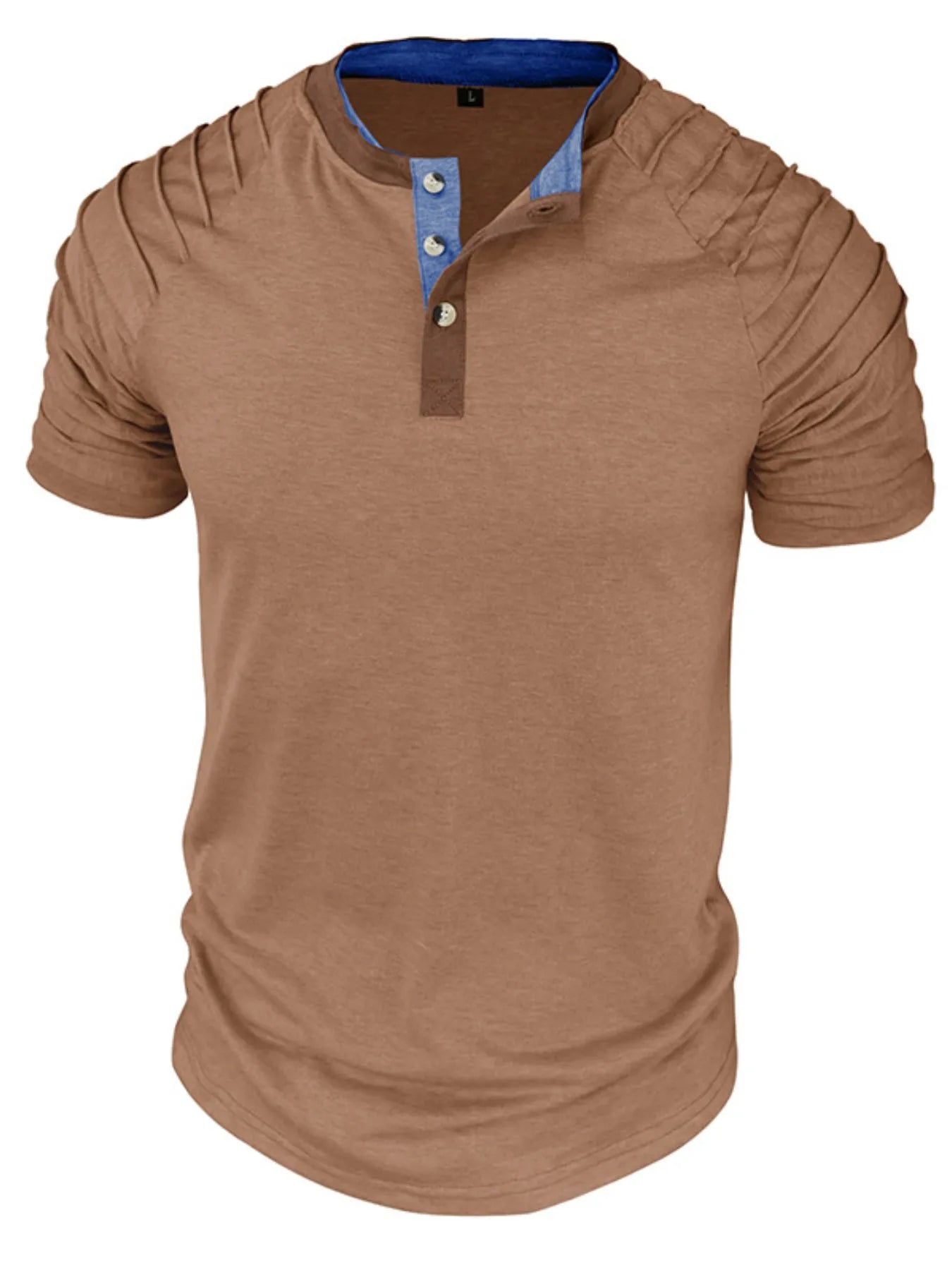 Men's Full Size Casual Henley Short Sleeve Top with Contrast Collar Plus Size NicholesGifts