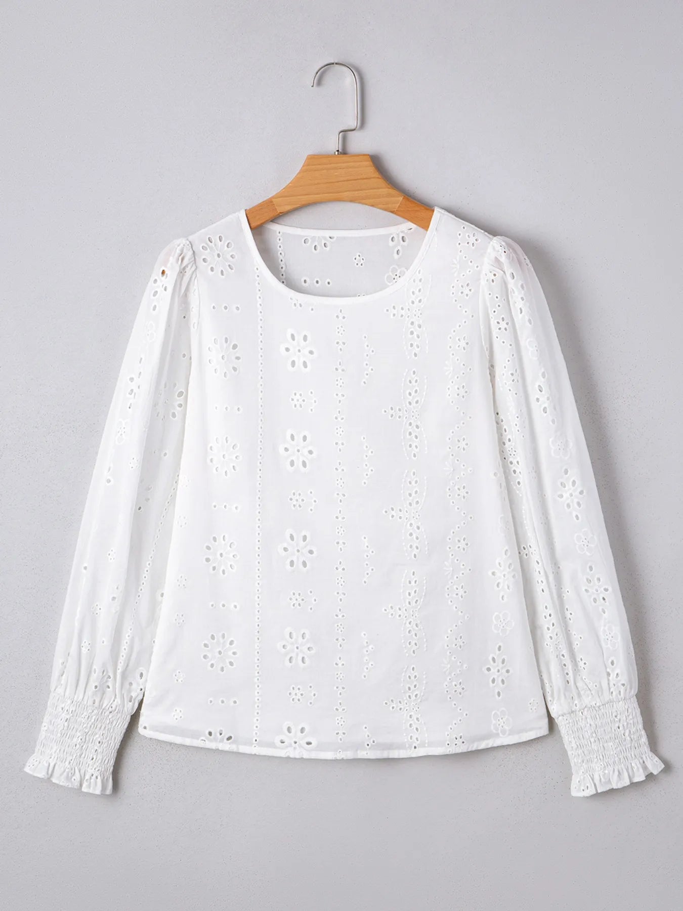 Eyelet Long Sleeve Blouse with Elastic Cuffs NicholesGifts
