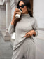 Ribbed Turtleneck Dropped Shoulder Top and Pants Sweater Set nicholesgifts