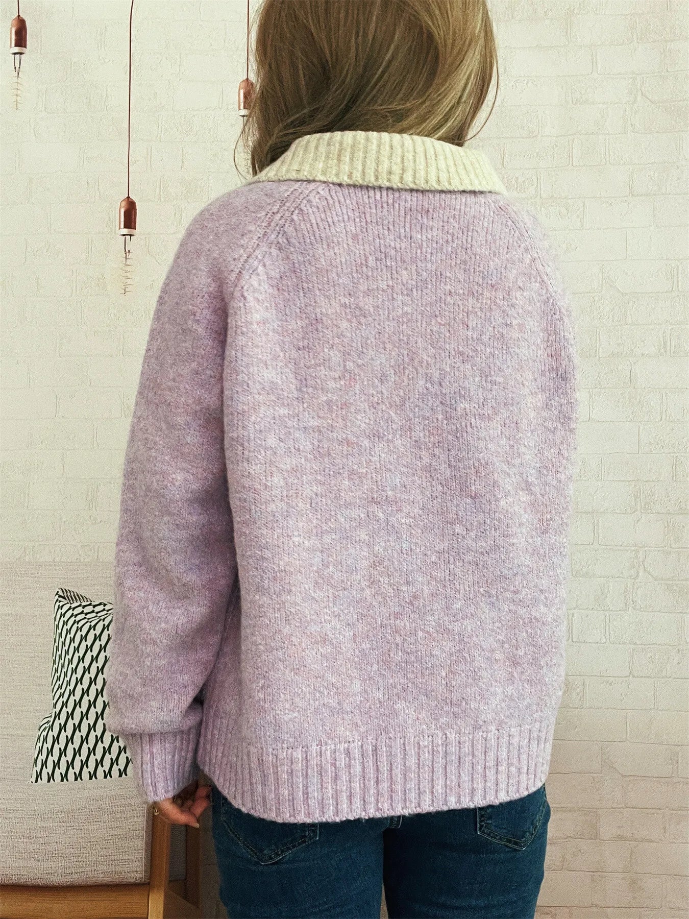 Contrast Collar Zip-Up Cardigan