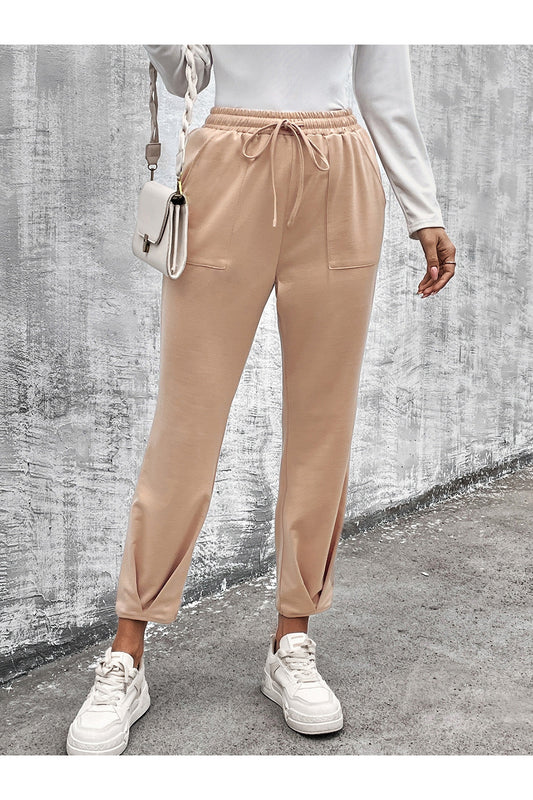 Women Drawstring Straight Pants with Pockets