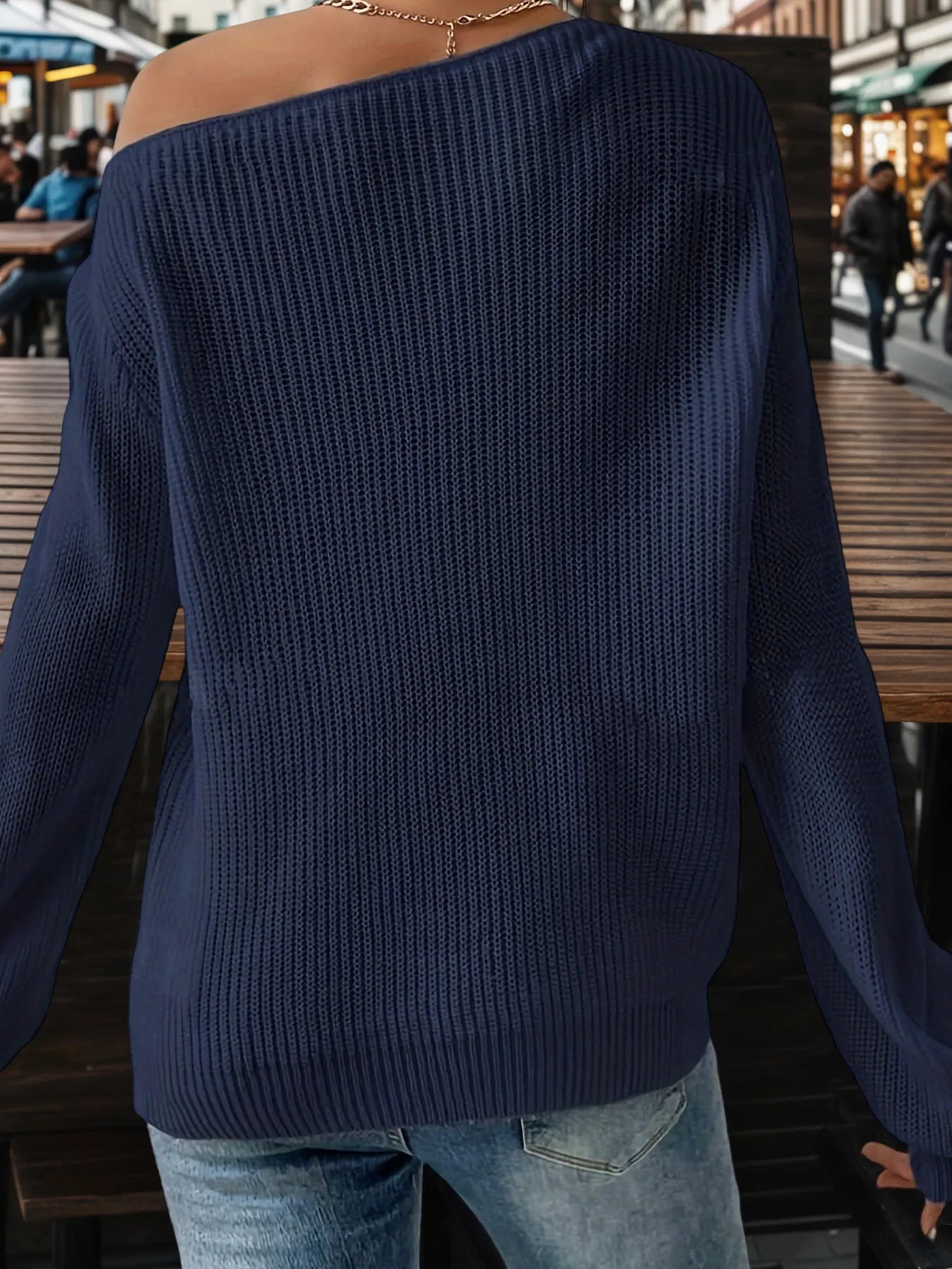 One-Shoulder Ribbed Knit Top with Relaxed Fit