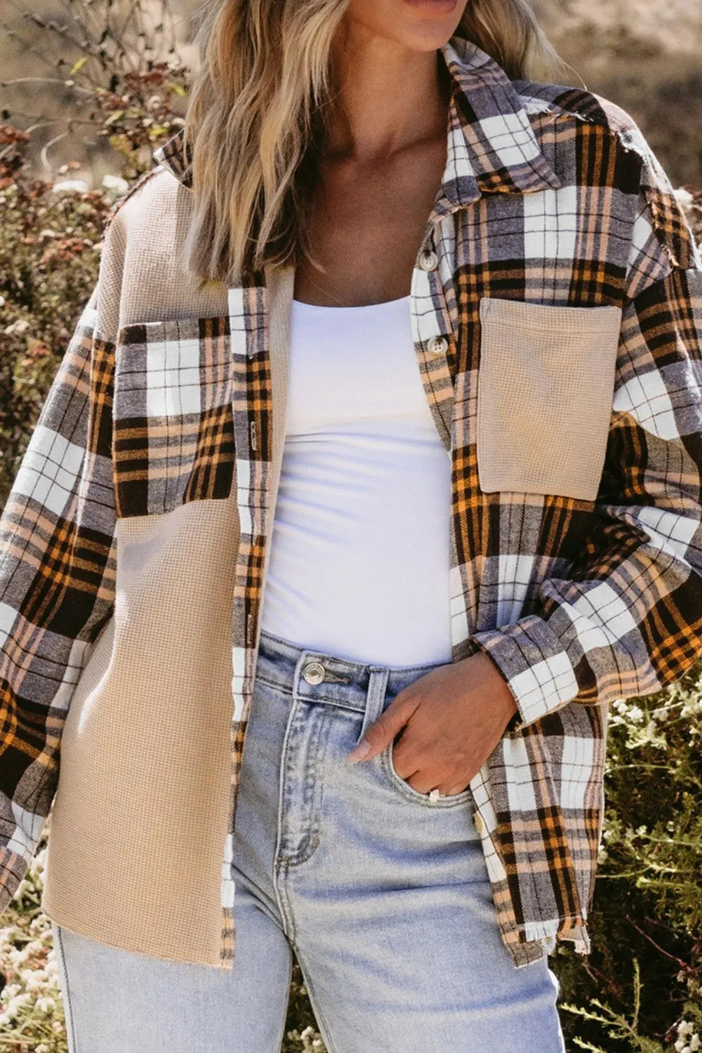 Plaid Button Up Long Sleeve Shacket Trendsi