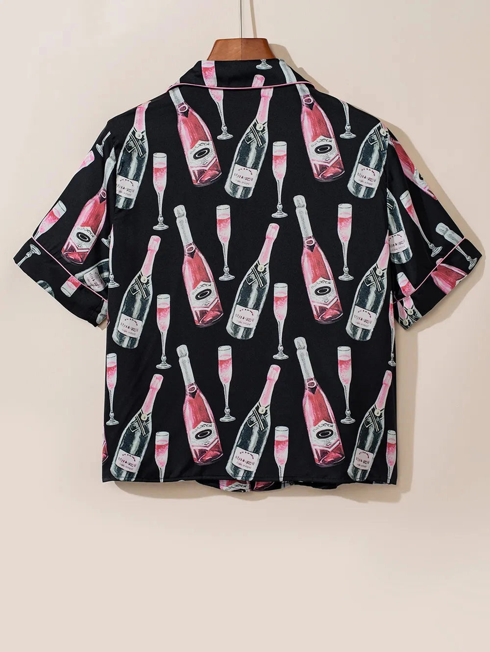 Champagne Print Short Sleeve Top and Shorts Set nicholesgifts