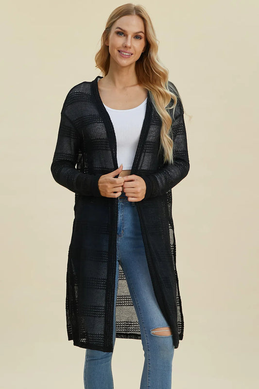 Double Take Full Size Open Front Longline Cardigan NicholesGifts