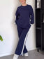 Full Size Contrast Round Neck Top and Pants Set Plus Size nicholesgifts
