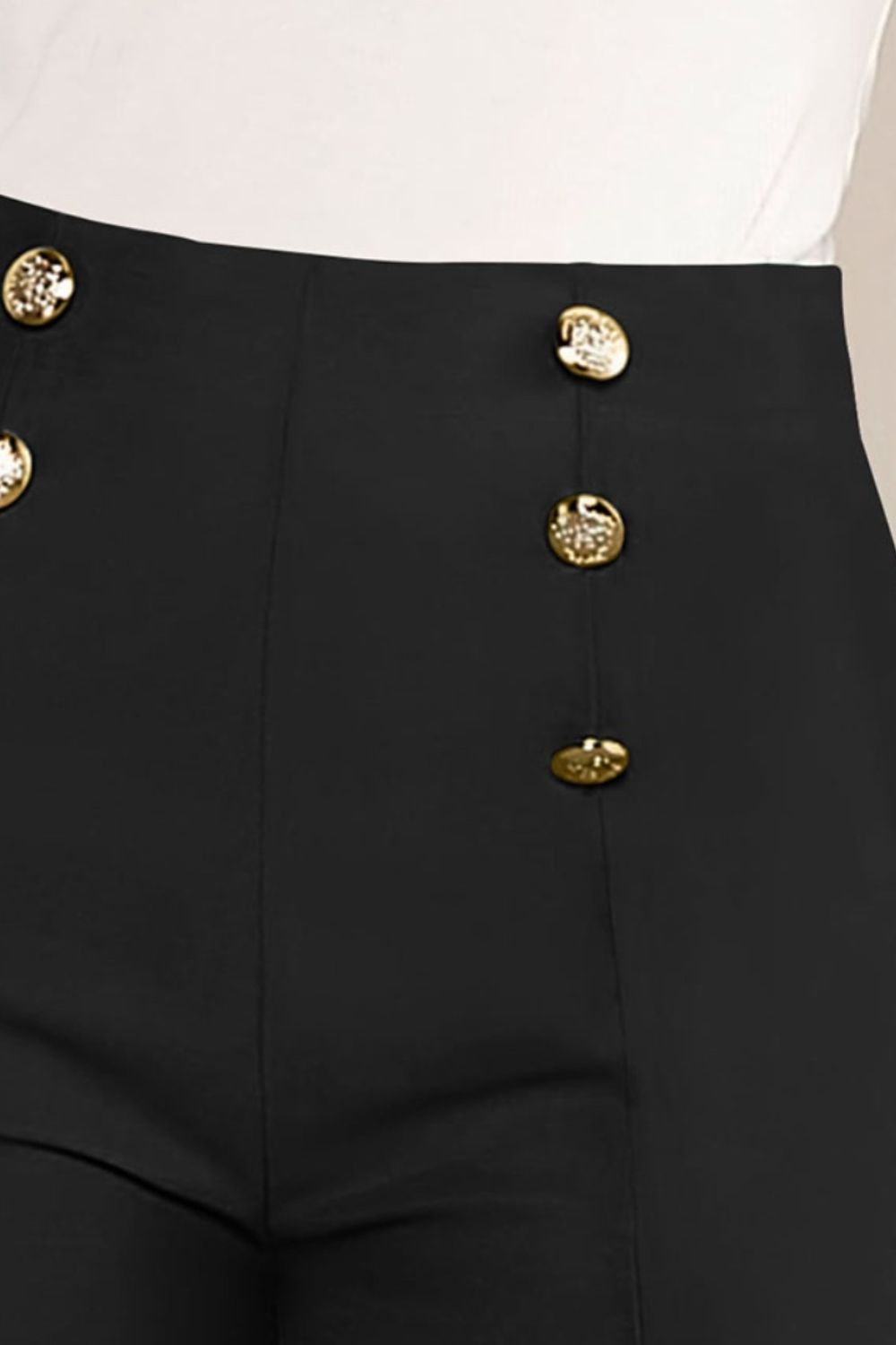 Women Decorative Button High Waist Black Shorts nicholesgifts