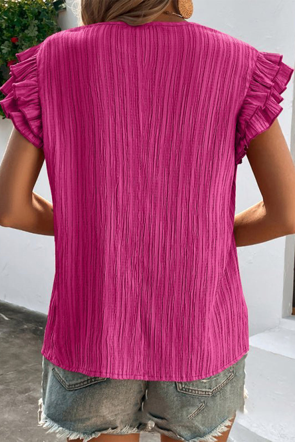 Ruffled Tie Neck Cap Sleeve Blouse nicholesgifts