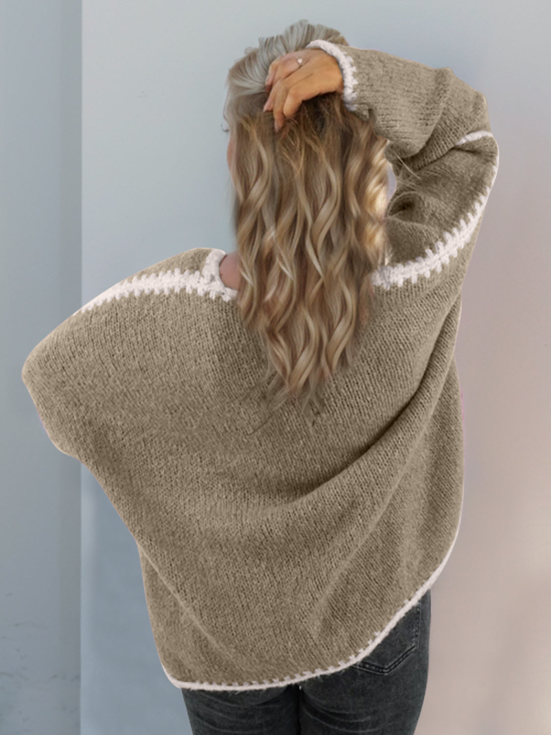 Double Take Contrast Open Front Dropped Shoulder Cardigan - NicholesGifts