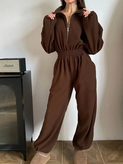 Zip Front Long Sleeve Jumpsuit nicholesgifts