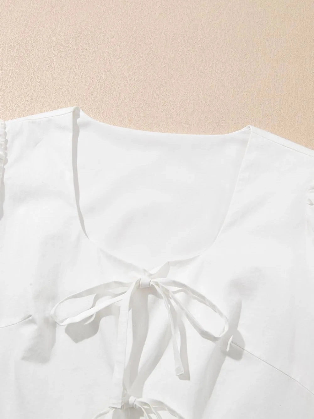 Bow Knot Decor Square Neck Puff Sleeve Peplum Top NicholesGifts