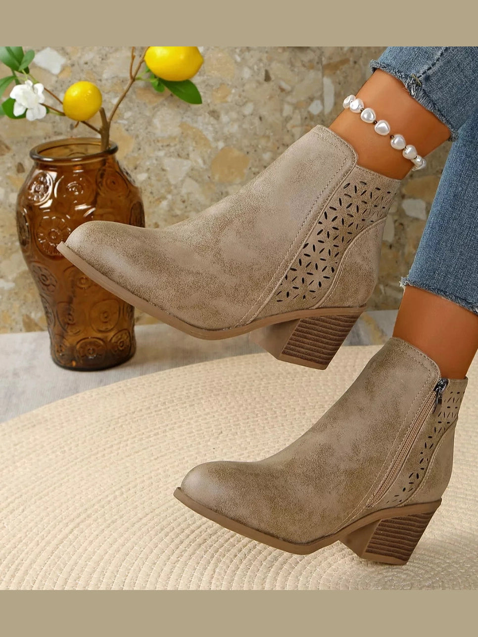 Point Toe Block Heels Boots nicholesgifts