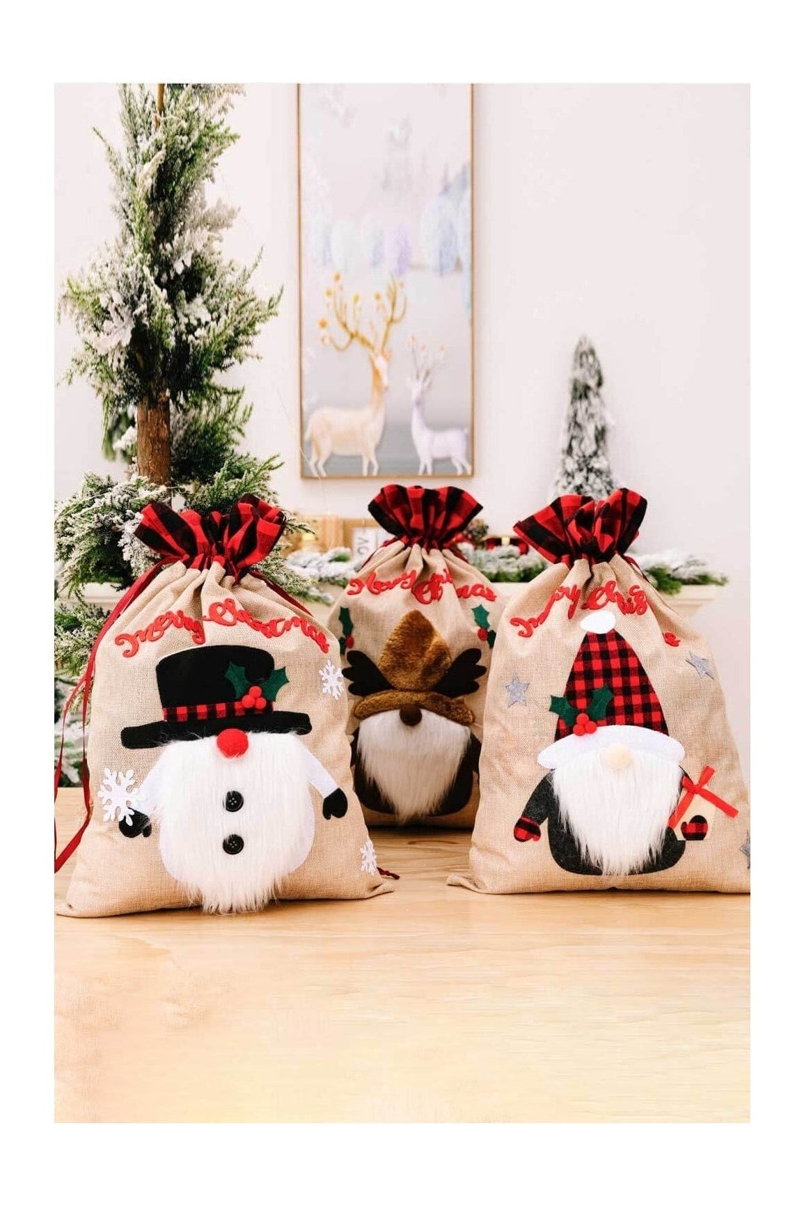 3-Pack Christmas Graphic Drawstring Gift Bags nicholesgifts