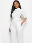 Mock Neck Tie-Waist Half Sleeve Jumpsuit nicholesgifts