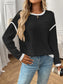 Ribbed Contrast Trim Long Sleeve Top nicholesgifts