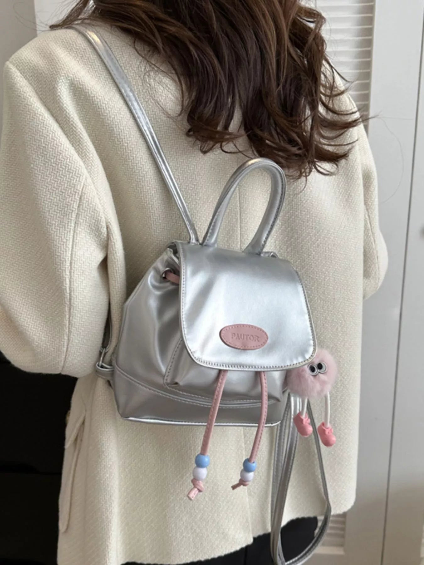 Mini Leather Drawstring Backpack Bag nicholesgifts