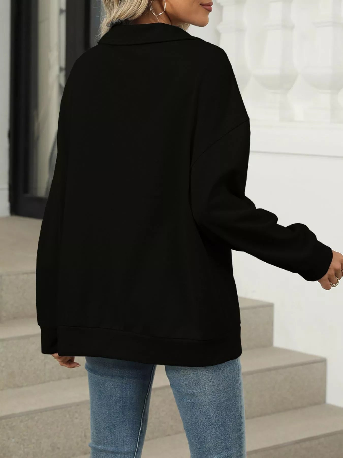 Johnny Collar Long Sleeve Sweatshirt Trendsi