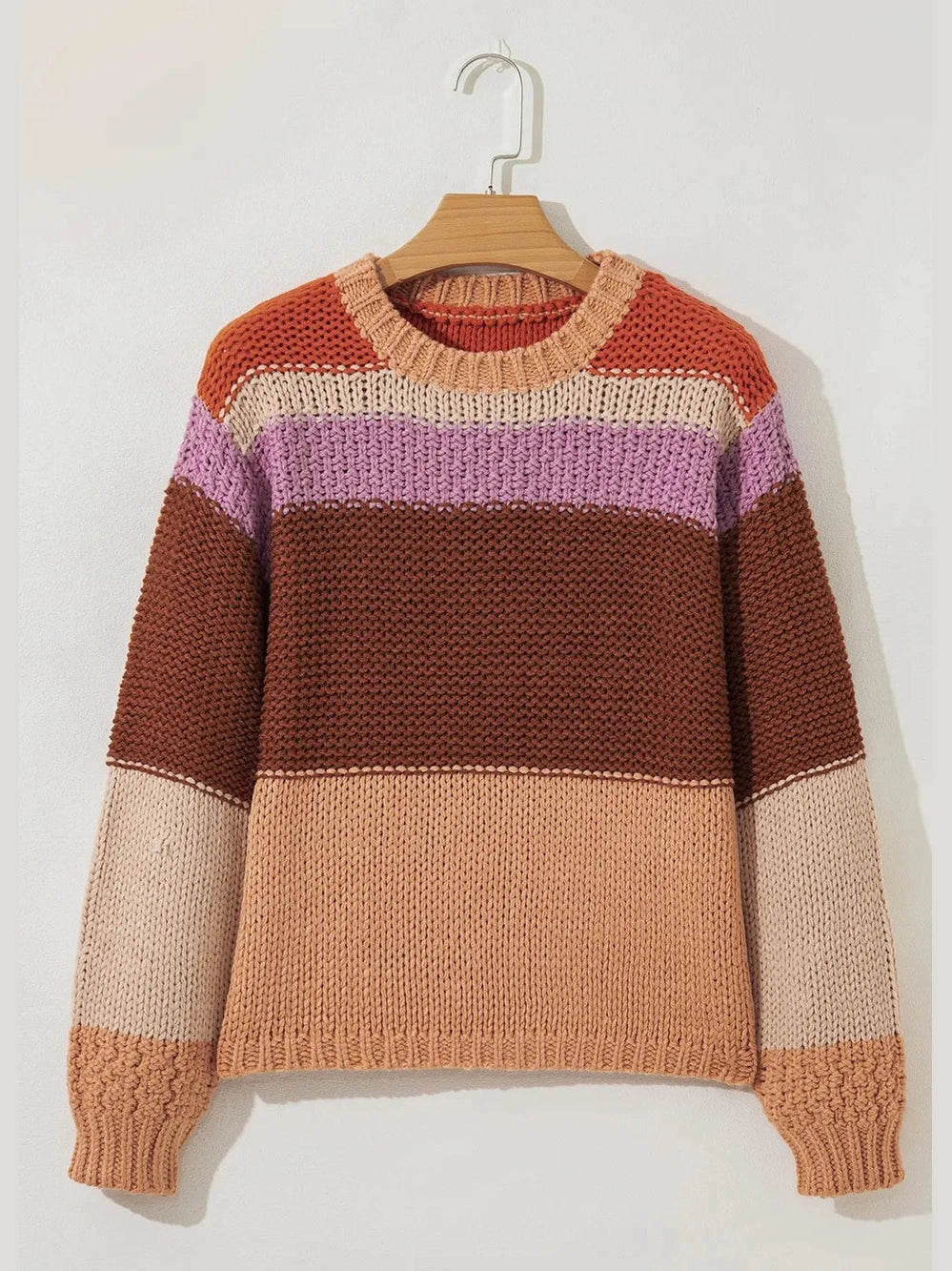 Colorblock Striped Round Neck Sweater