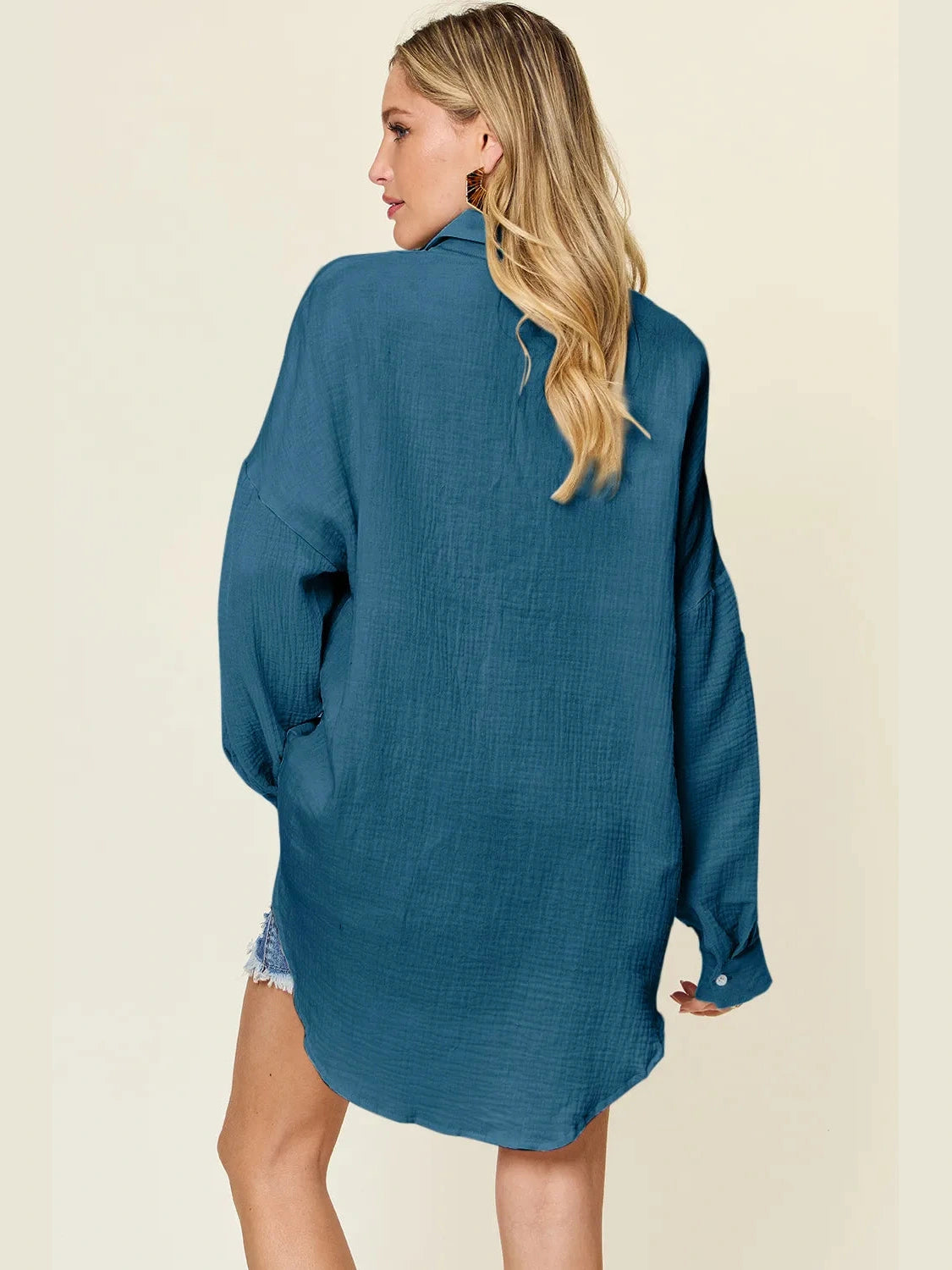 Double Take Full Size Pocketed Texture Button Up Shirt