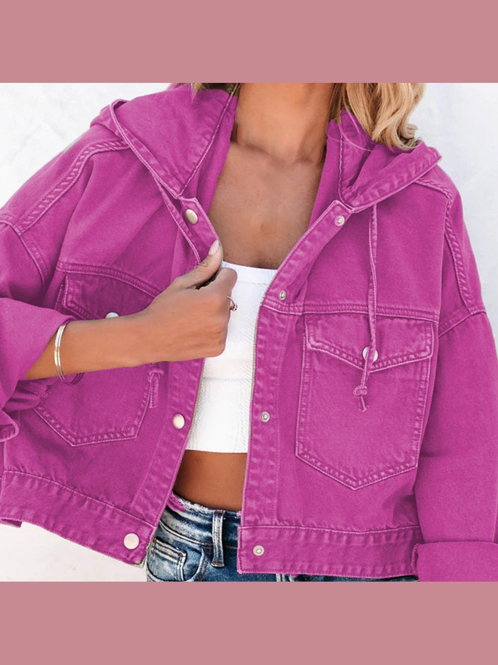 Hooded Dropped Shoulder Denim Jacket nicholesgifts
