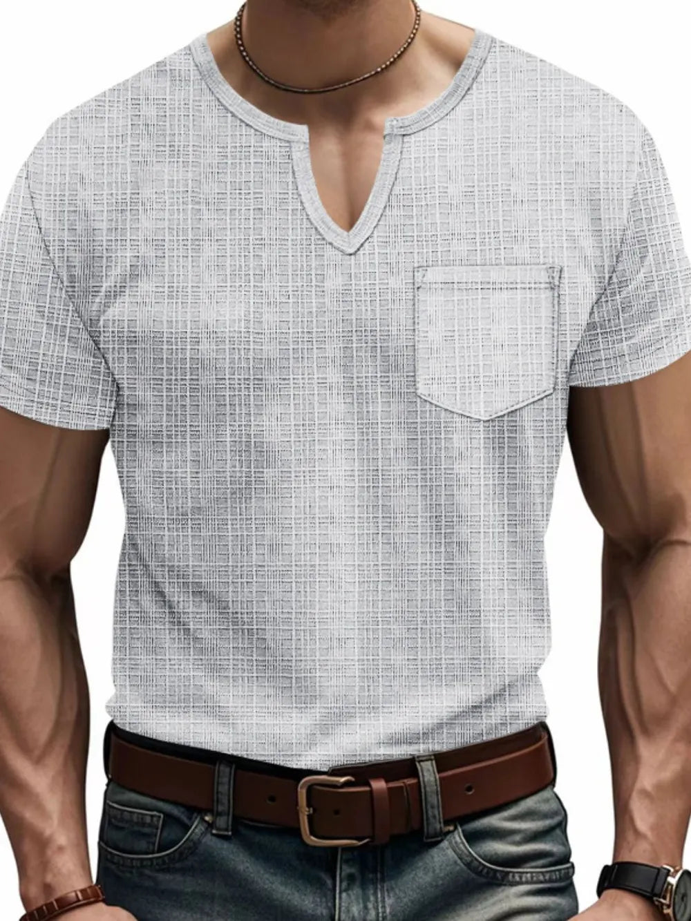 Men's Full Size Notched Short Sleeve T-Shirt Plus Size NicholesGifts