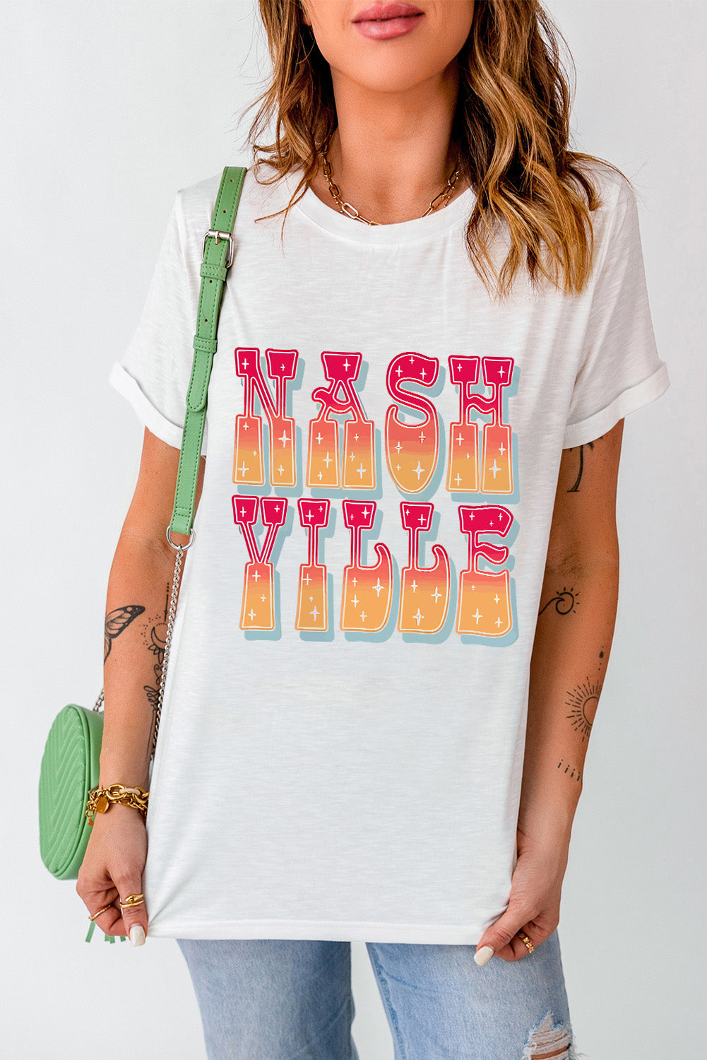 Letter Graphic Round Neck Short Sleeve T-Shirt nicholesgifts