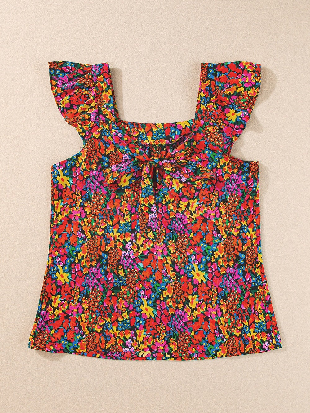 Tied Printed Square Neck Cap Sleeve Blouse nicholesgifts