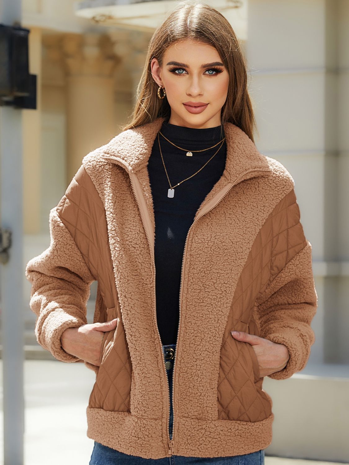 Zip-Up Collared Neck Jacket nicholesgifts