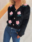 Women Flower Fuzzy Button-Up Cardigan nicholesgifts