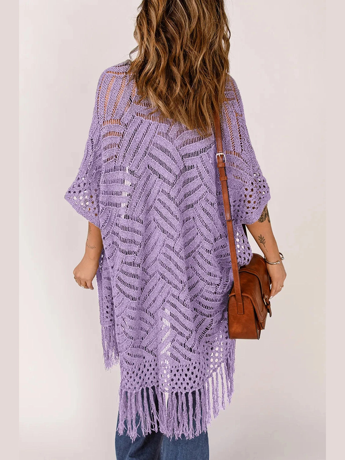Openwork Open Front Cardigan with Fringes nicholesgifts