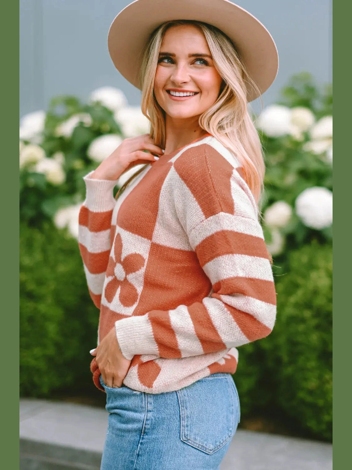 Contrast Round Neck Long Sleeve Sweater Trendsi