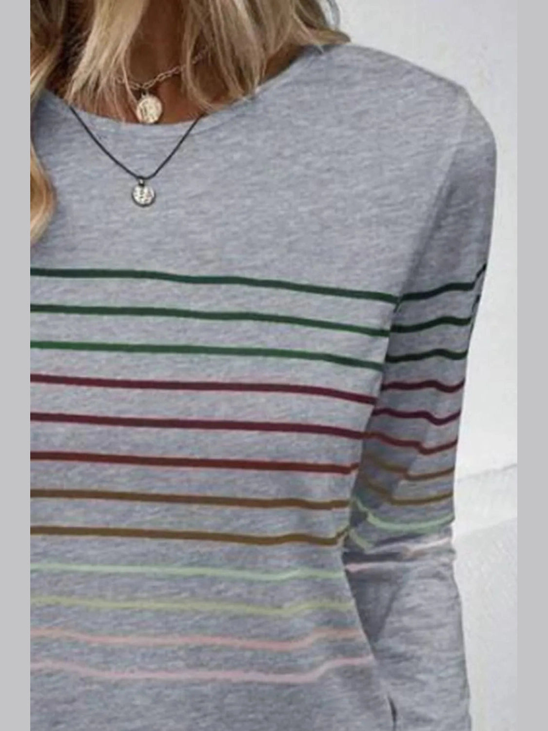 Striped Round Neck Long Sleeve T-Shirt nicholesgifts